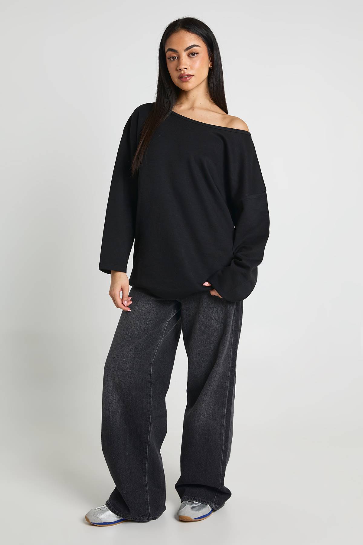 boohoo Sweat-shirt Interlock Épaules Dénudées Coupe Longue