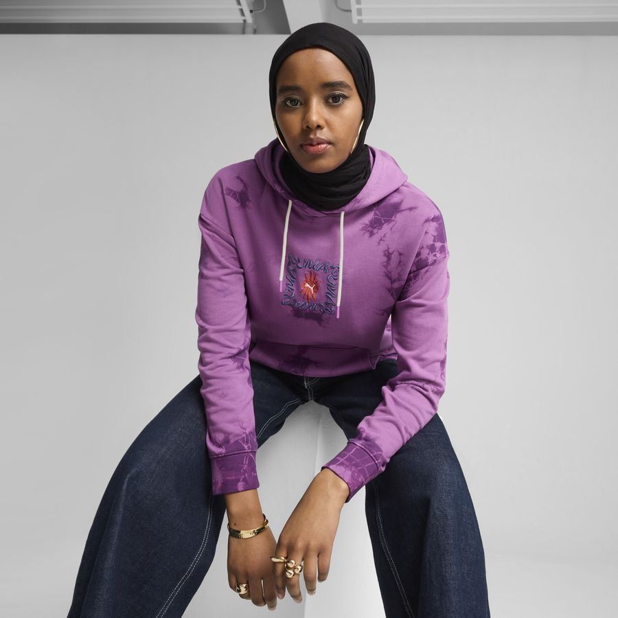 Puma WARDROBE ESS FLORAL PACK Kurzer figurbetonter Hoodie mit Waschung und Grafik