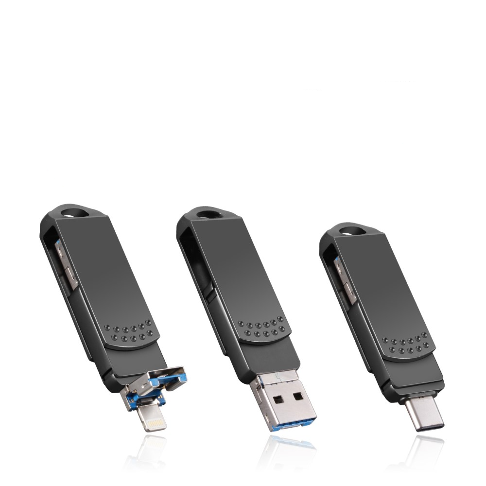 (128GB) 3in1 USB Lightning / USB C / USB A Speicher Stick Flash Drive USB 3.0 - Rosa