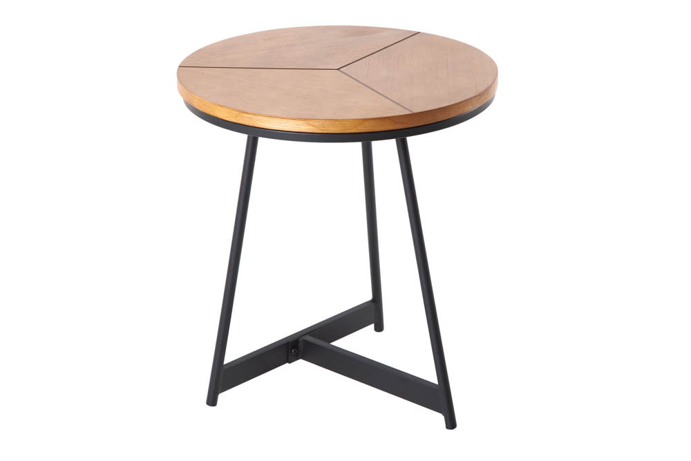 Runder Beistelltisch OAK ELEGANCE 45cm Eiche-Design schwarzes Metallgestell