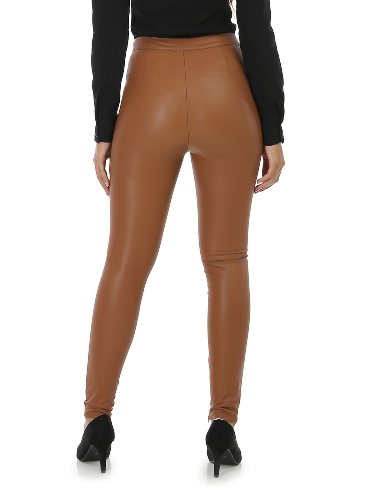 Tregging en simili avec bouton- Marron