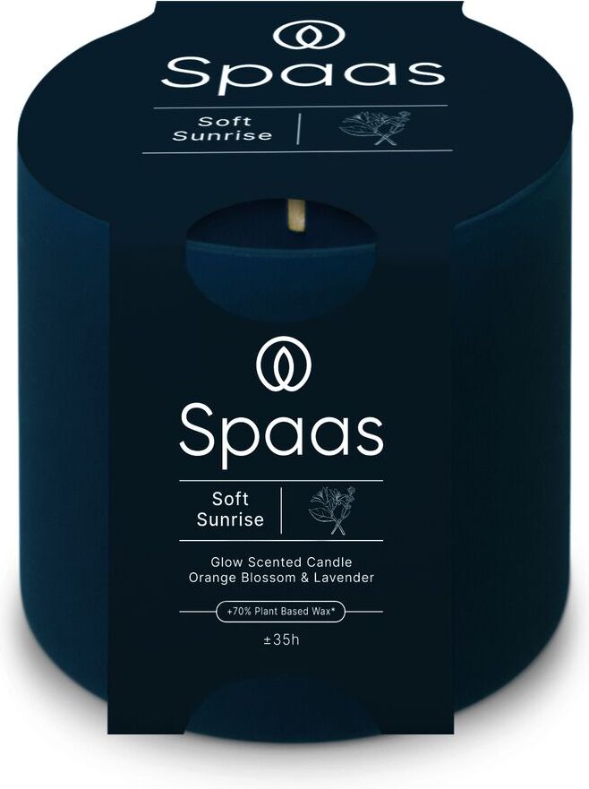 Spaas geurkaars Essential collection Soft Sunrise blauw 35 uur D 7 H 7 cm