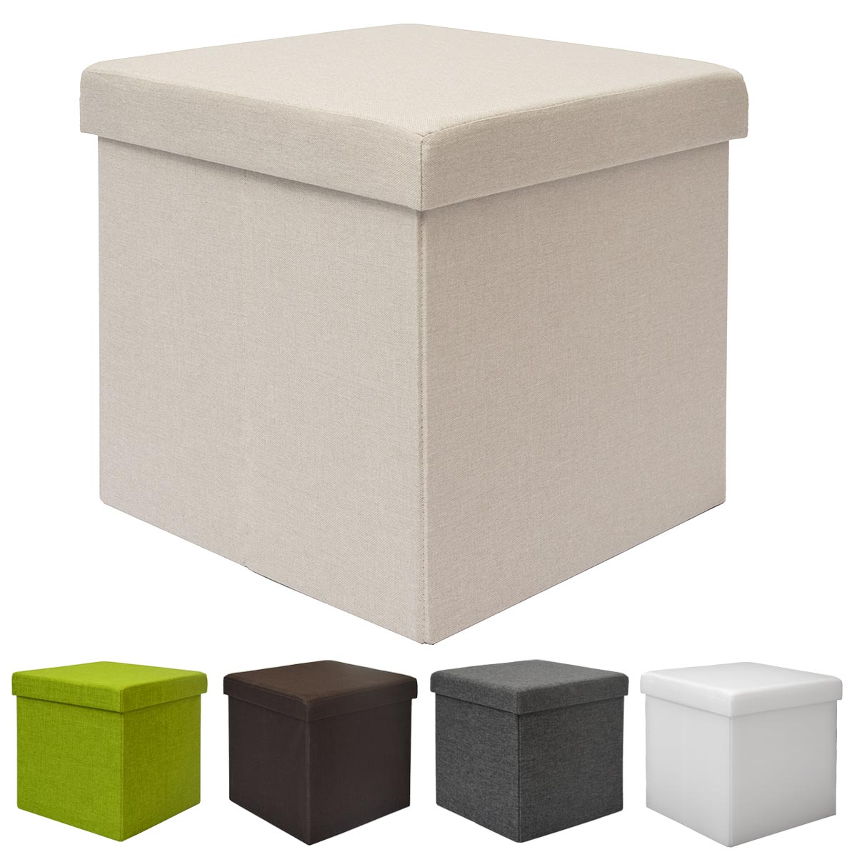 DuneDesign Faltbarer Sitzhocker 38cm Fußhocker Polsterhocker mit ca 42L Stauraum Sitzwürfel Sitzkast