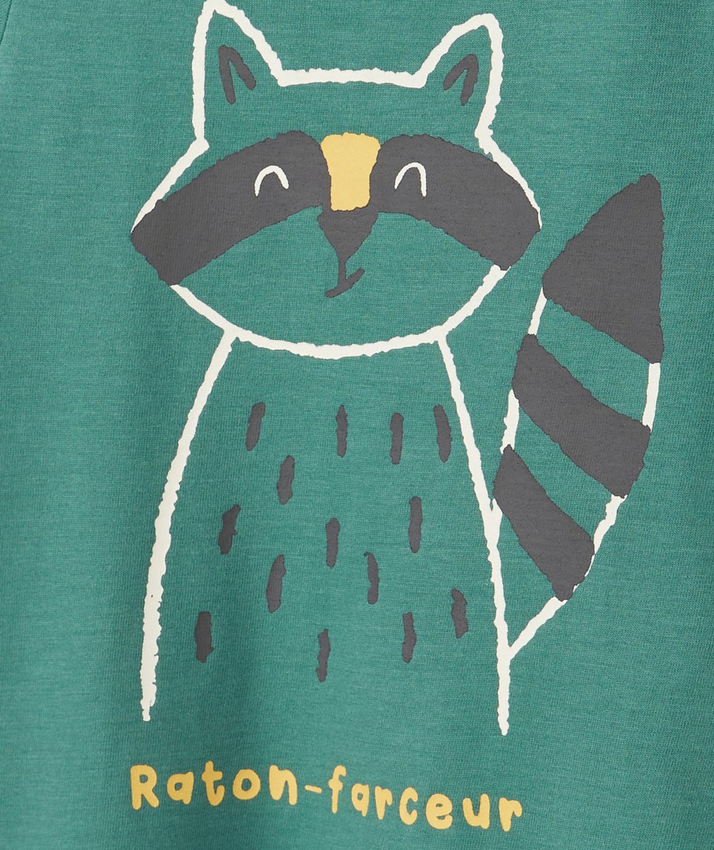 T-SHIRT BÉBÉ GARÇON EN COTON BIO VERT AVEC RATON LAVEUR