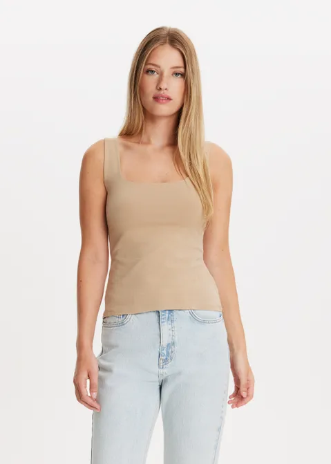 Basic singlet met vierkante hals zand (ZAND)