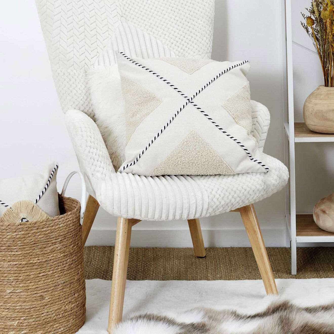 Home Deco Factory Coussin bouclette beige - 40x40 cm