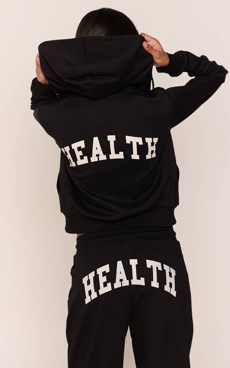 Noir Veste Zippée Ajustée À Imprimé Health