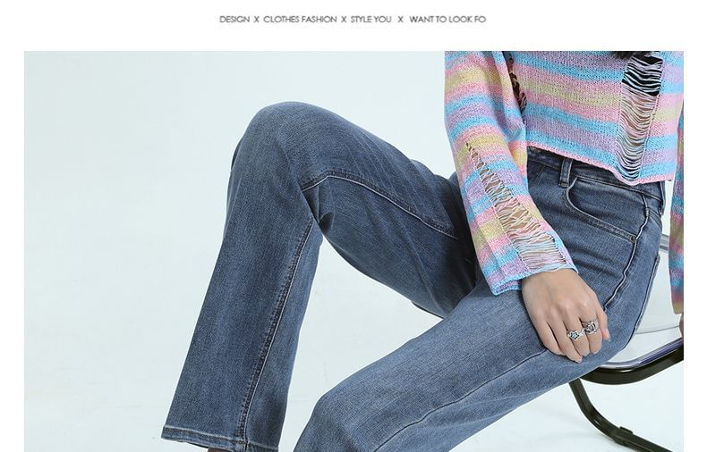 Denimot - High Rise Washed Fleece Lined Straight Leg Jeans (Diverse designs)