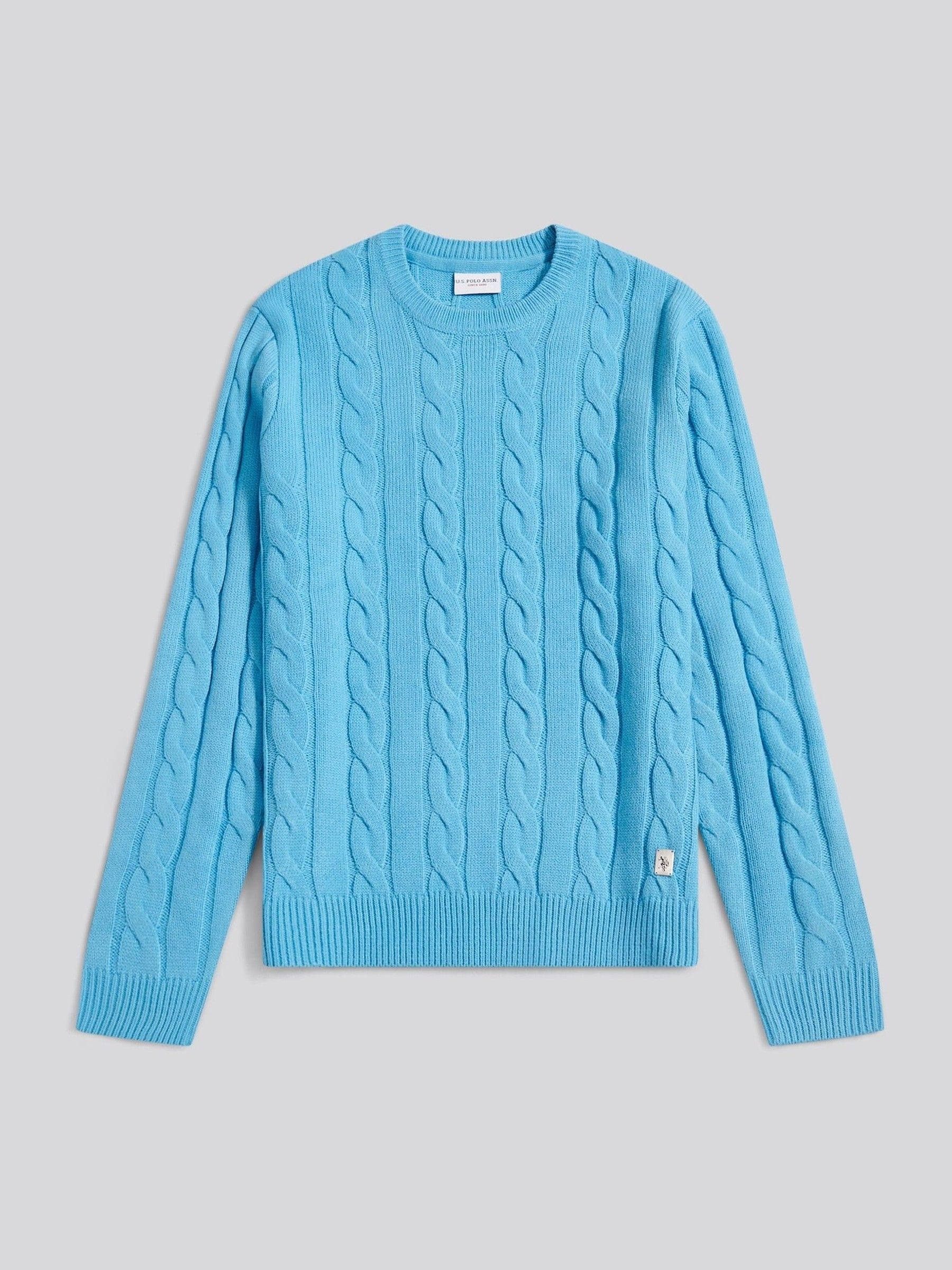 Donkerblauw - U.S. Polo Assn. Mens Cable Knit Crew Jumper