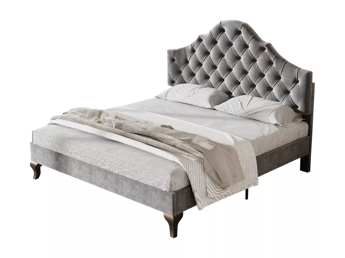 Lit avec tête de lit réglable pour adulte - 140 x 200 cm - velours - style scandinave - gris