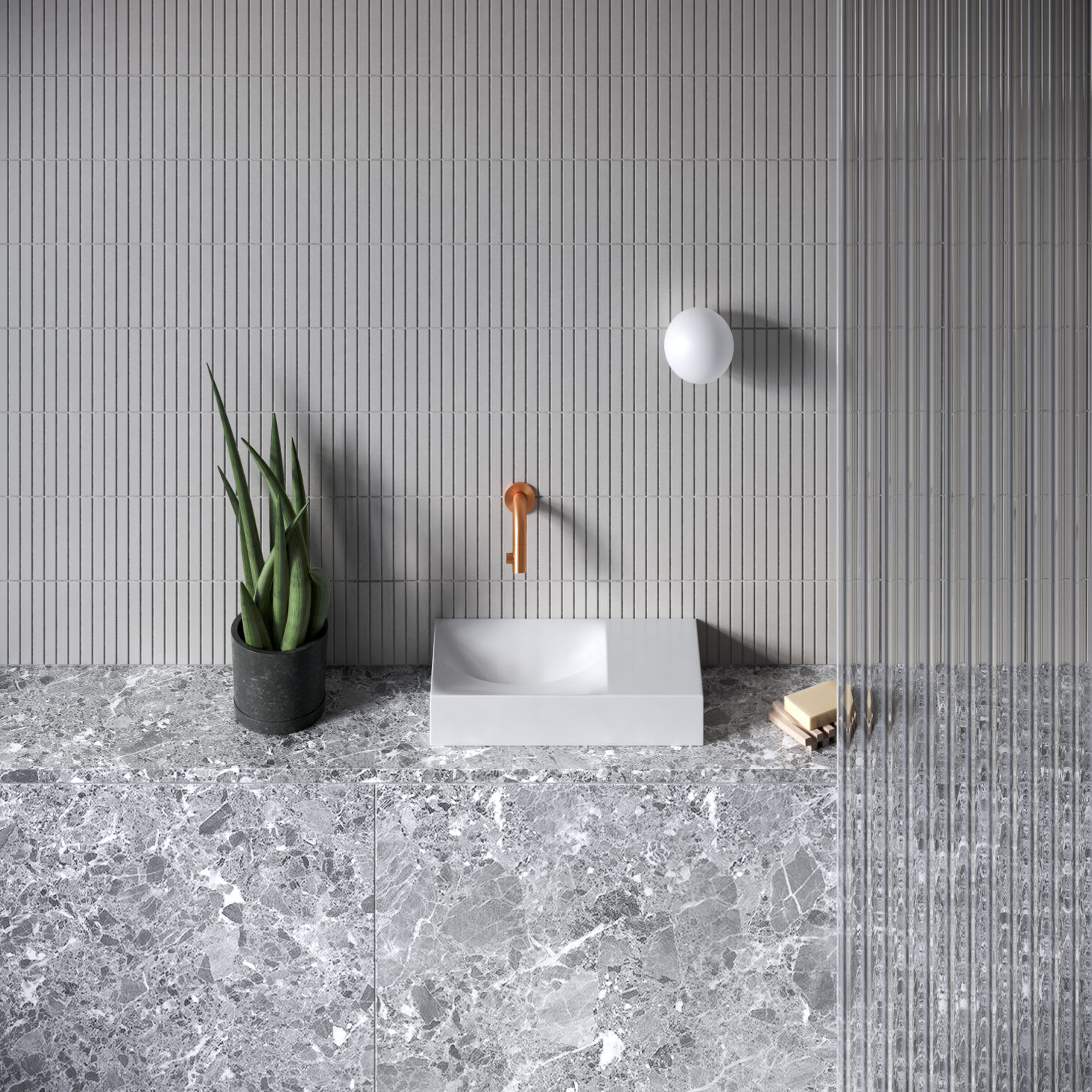Clou Vale fontein solid surface 38cm zonder kraangat rechts wit mat