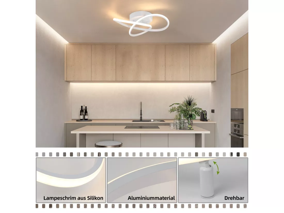 NETTLIFE Plafonnier LED Blanc Dimmable 40CM Moderne avec Télécommande Lampe Design Géométrie 33W pour Salon Chambre Cuisine Couloir Studio