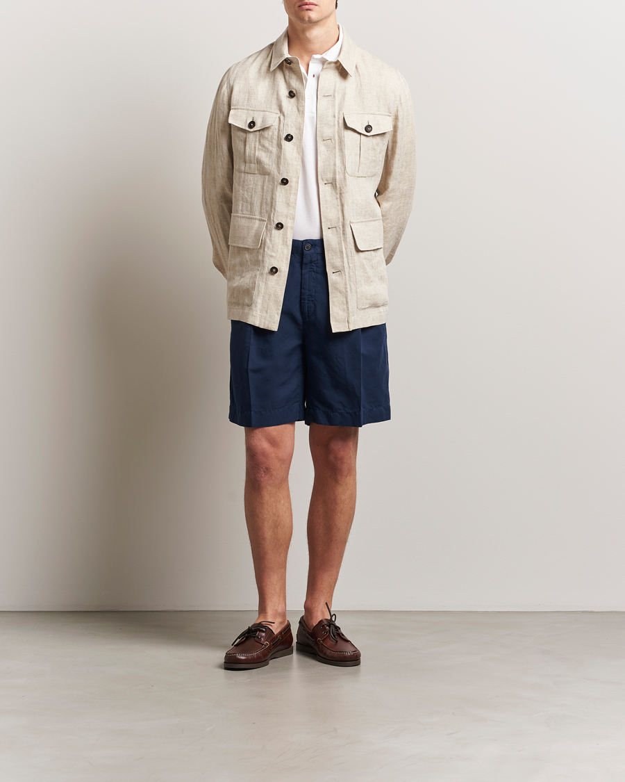 Incotex Pleated Chinolino Shorts Navy