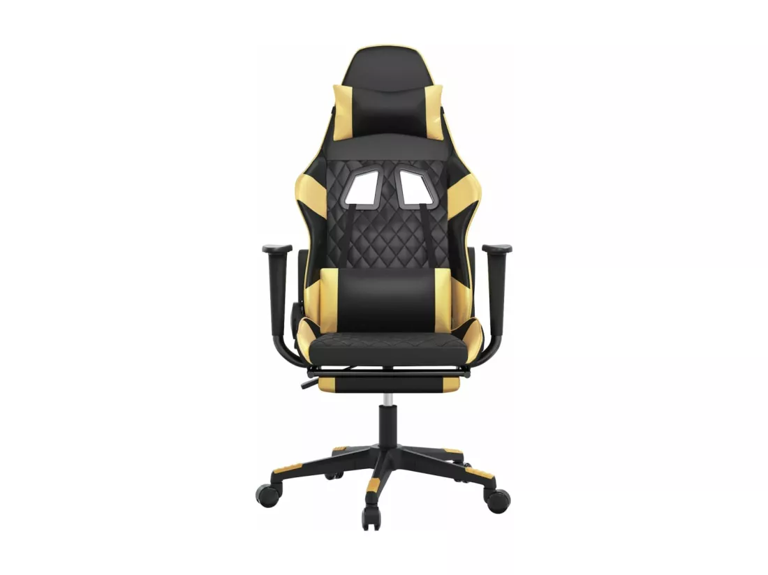 Chaise de jeu de massage avec repose-pied Noir&Doré Similicuir