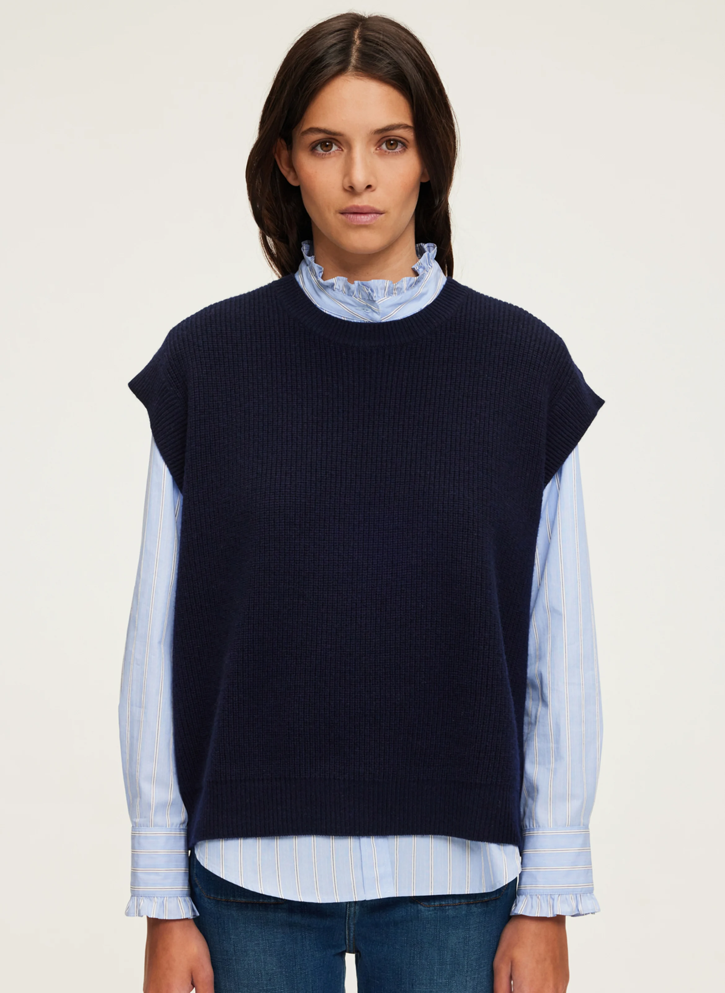JOELY - Pull droit col rond en laine | Bleu