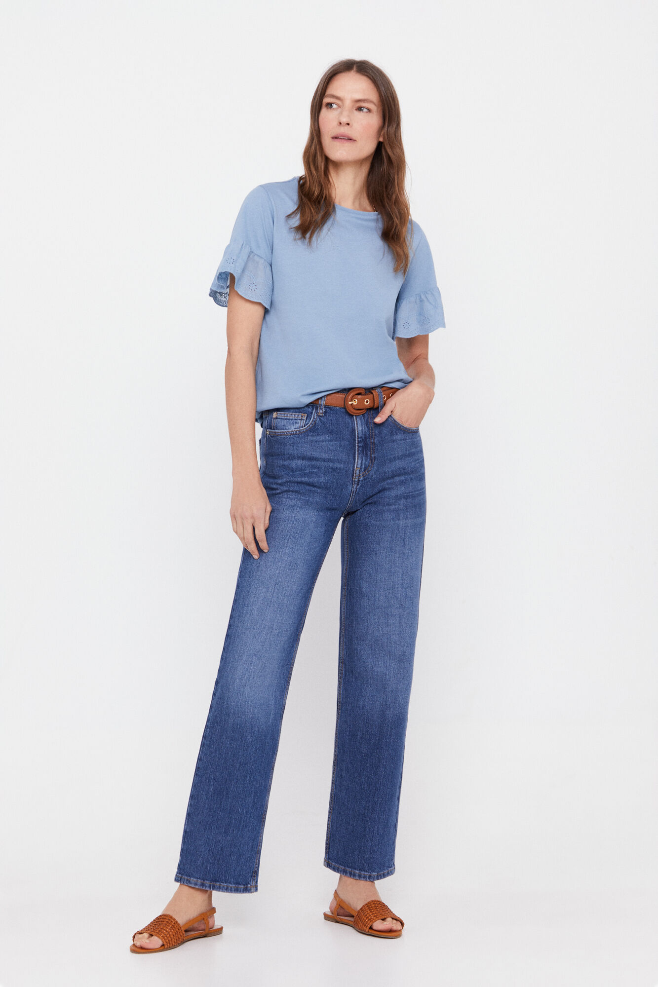 Camiseta combinada bordada em inglês - Azul