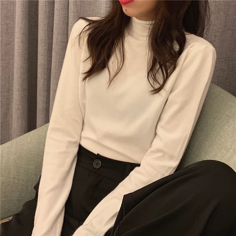 Moon City - Effen gebreide top met lange mouwen en mockneck