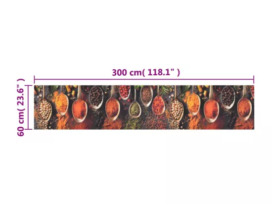 Tapis de cuisine lavable impression cuillère épices 60x300 cm