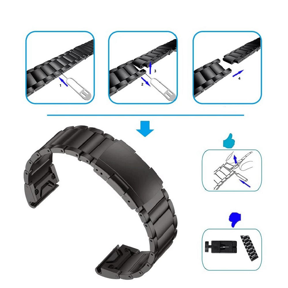 Garmin Fenix 8 (51mm) Edelstahl Sport Armband mit 26mm Schnellverschluss (Gelenkumfang: 170-215 mm) - Schwarz