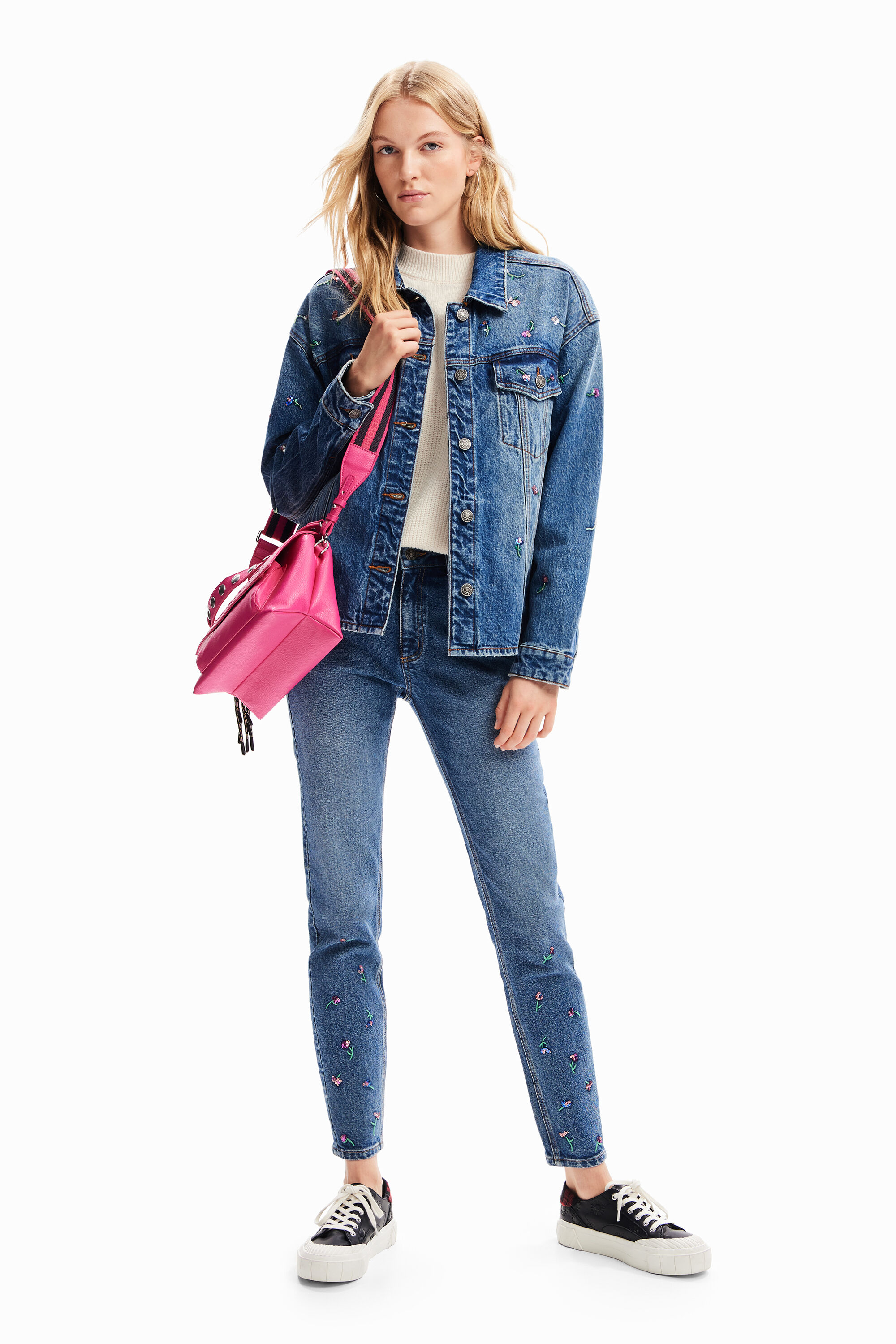 Jean skinny push-up fleurs