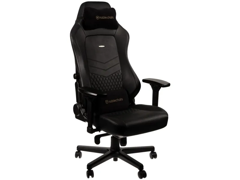 Noblechairs Hero - Stol - ergonomisk - armstøtter - T-formet - vippe - drejeled - aluminium, nylon, polyurethan, stål, memory foam, top-narv læder - sort