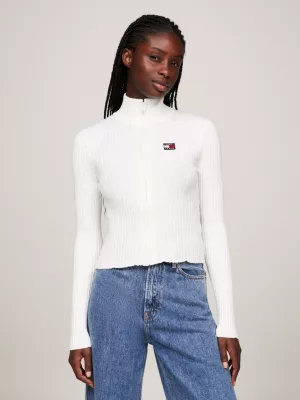 Cardigã Slim Fit com Zíper e Distintivo
