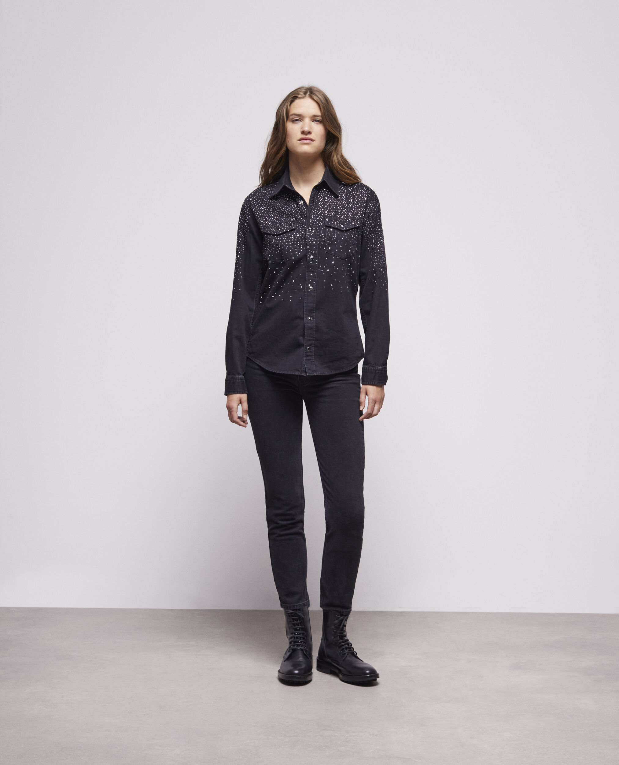 Chemise détails strass noire