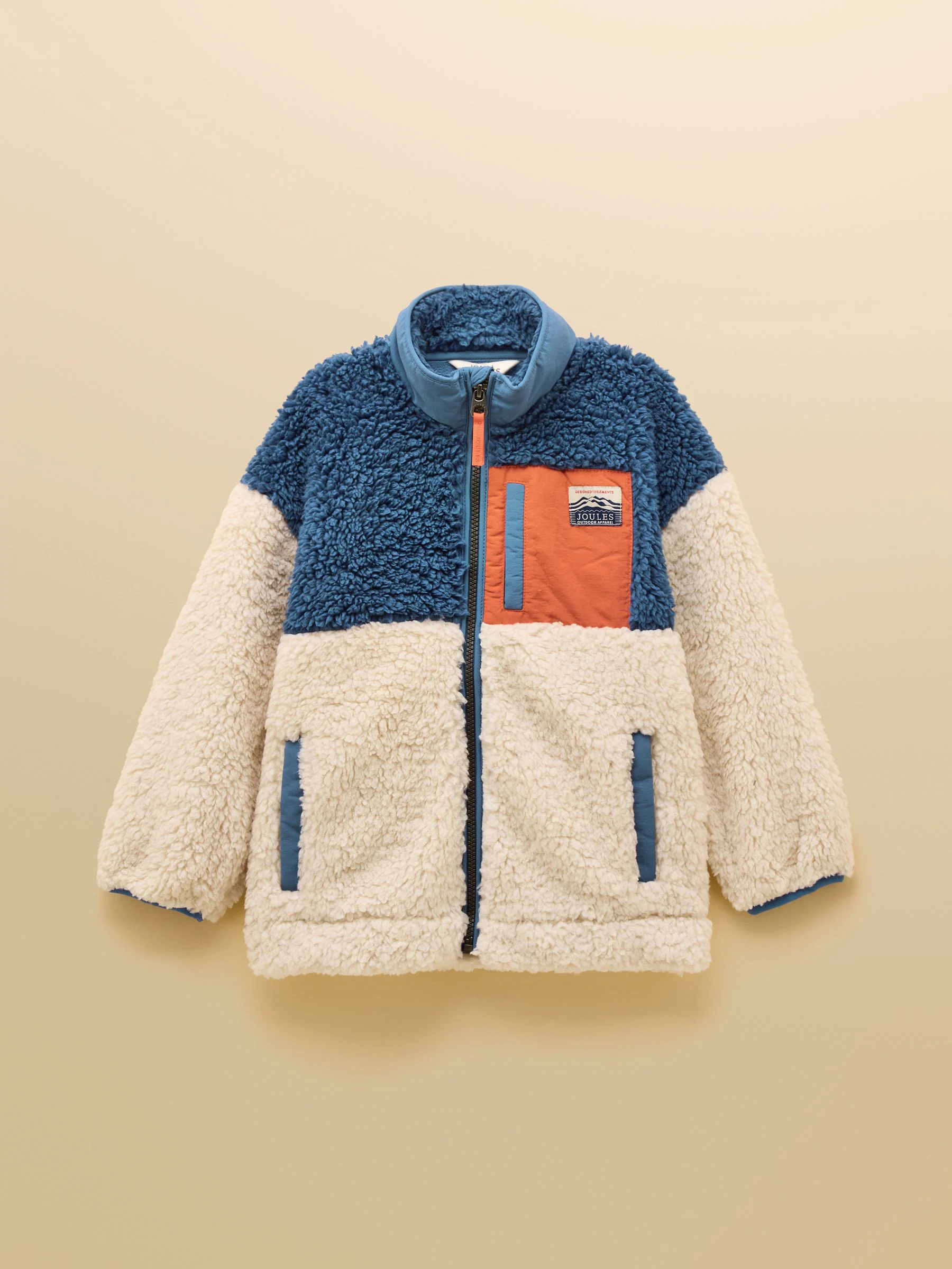 Crème en blauw - Joules Billy fleece met rits voor jongens