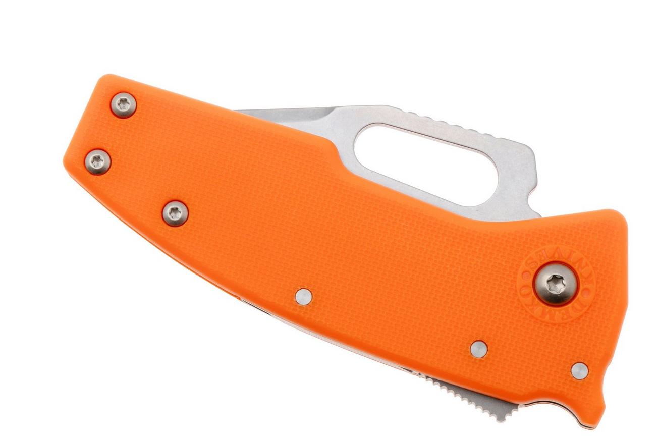 Demko Nano-Shark, NANO-10A-ORANGE GRN-CP, Stonewashed AUS-10A Clip Point, Orange GRN zakmes