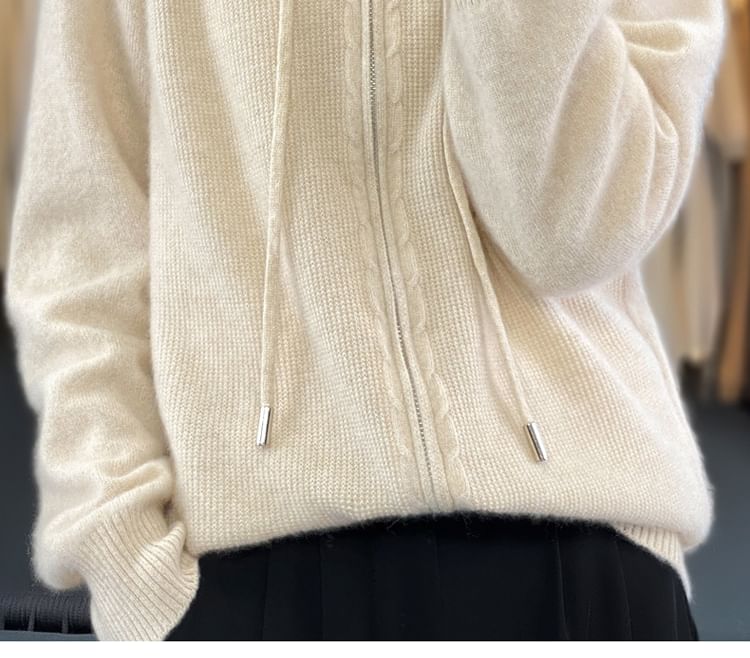 Gistinty - Effen kabelgebreide hoodie met rits