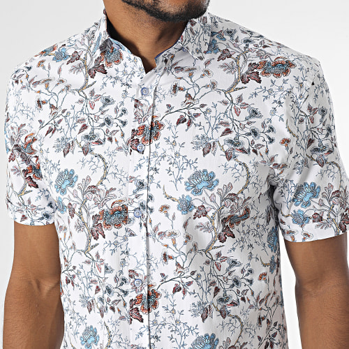 Chemise Manches Longues Blanc Bleu Floral
