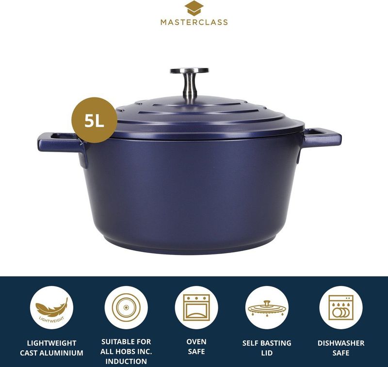 MasterClass Braadpan Blauw - ø 28 cm / 5 Liter - Standaard anti-aanbaklaag