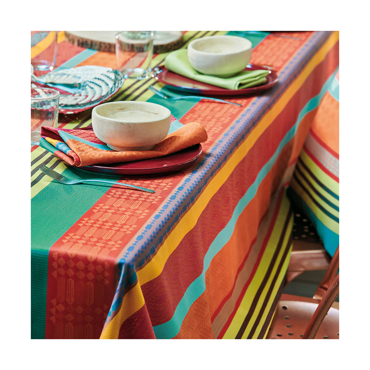 Nappe pur coton multicolore 180x180 Garnier Thiebaut