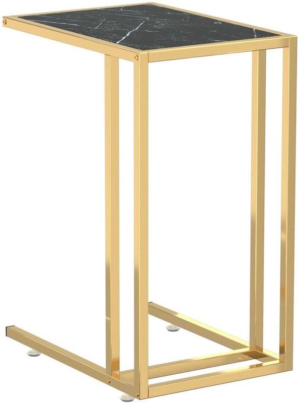 vidaXL Computer Bijzettafel - Zwartmarmer - Gehard Glas - Gepoeerdcoat IJzer