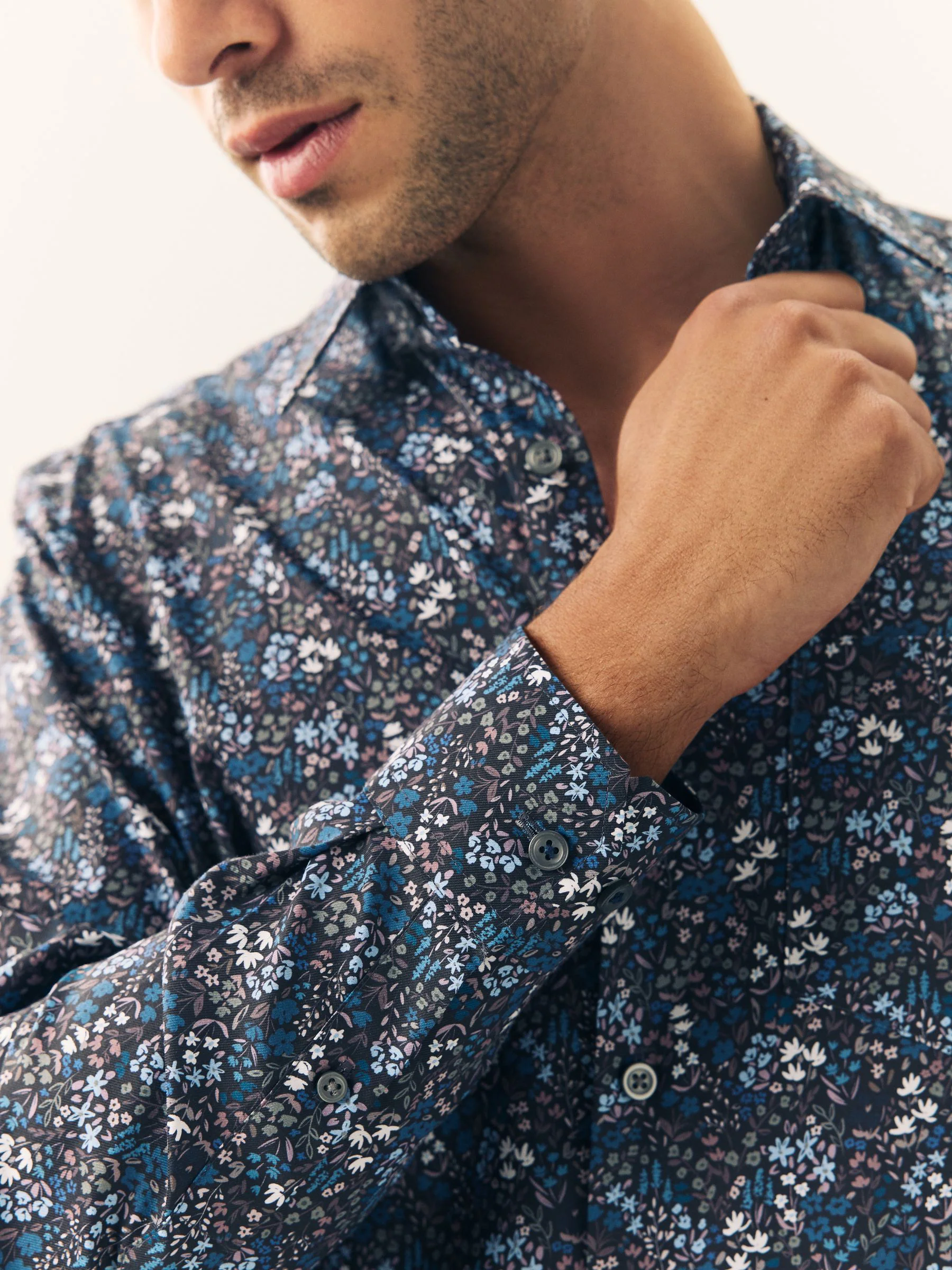 Navy Meadow Floral - Overhemd met lange mouwen en print