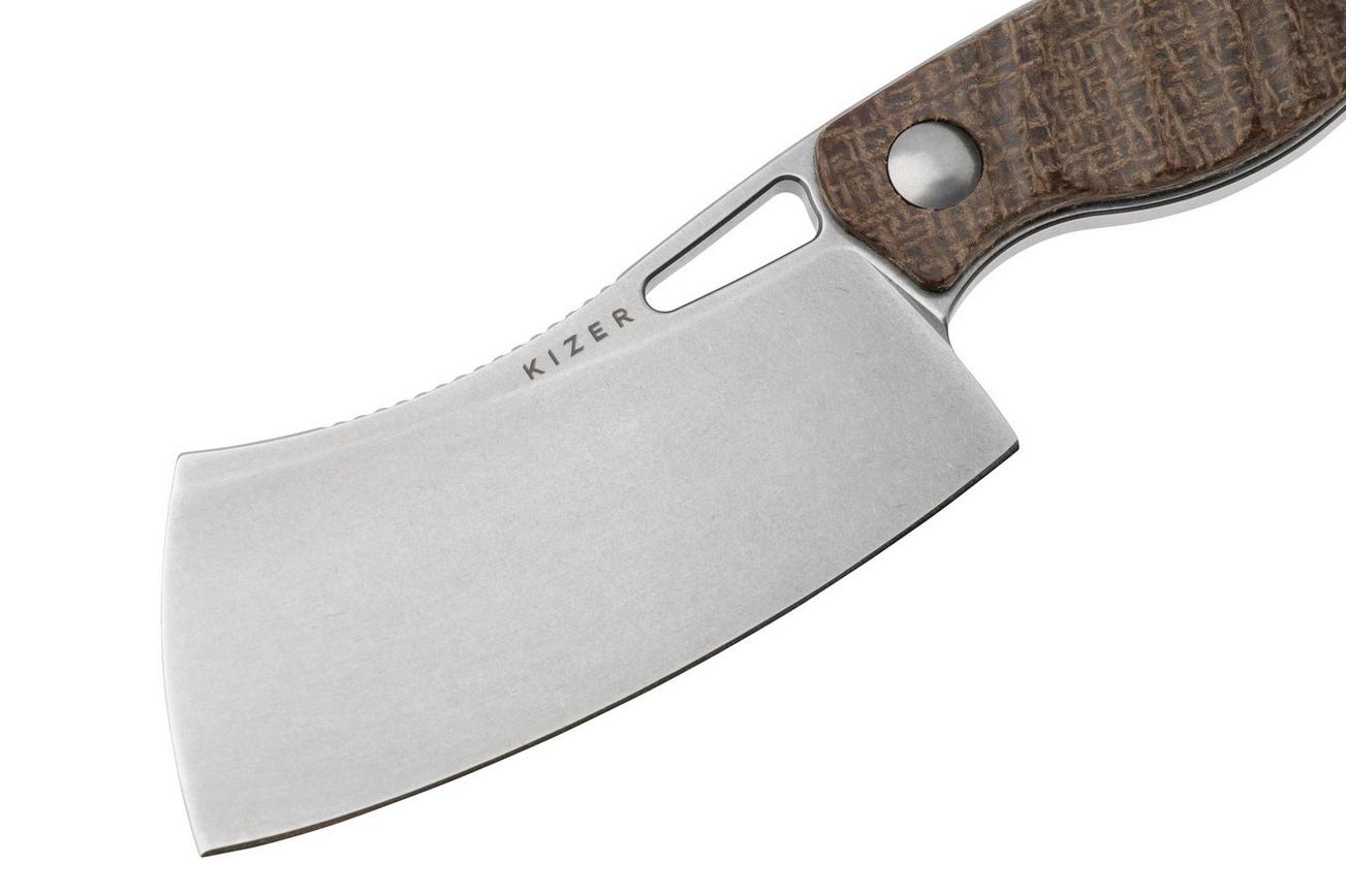 Kizer Little Rhino 1065A4, Stonewashed AEB-L, Burlap Micarta vaststaand mes, Kapuscinski Giedymin design