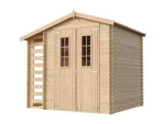 Abri de jardin en bois et range bûches extérieur - I206xL272xH218 cm/ 3,53 + 0,97 m2 - TIMBELA M386C