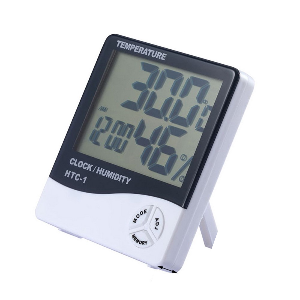 Digital LCD Indoor Uhr mit Thermometer Hygrometer Feuchtigkeitsmesser (Batteriebetrieben) - Weiss