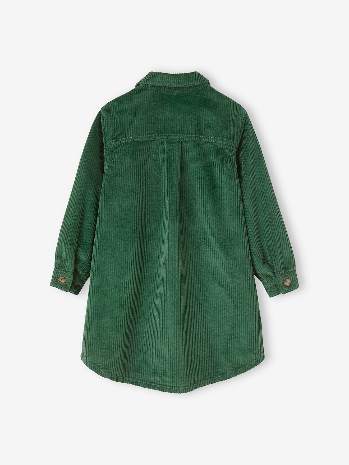 Vestido camisa de veludo cotelê verde inglês para meninas