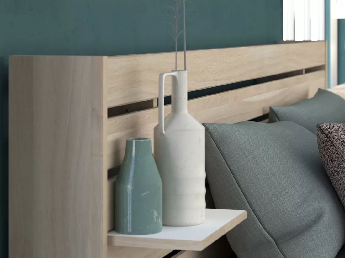 Lit 140 x 190/200 cm avec rangements - Coloris : Naturel - TENALIA II
