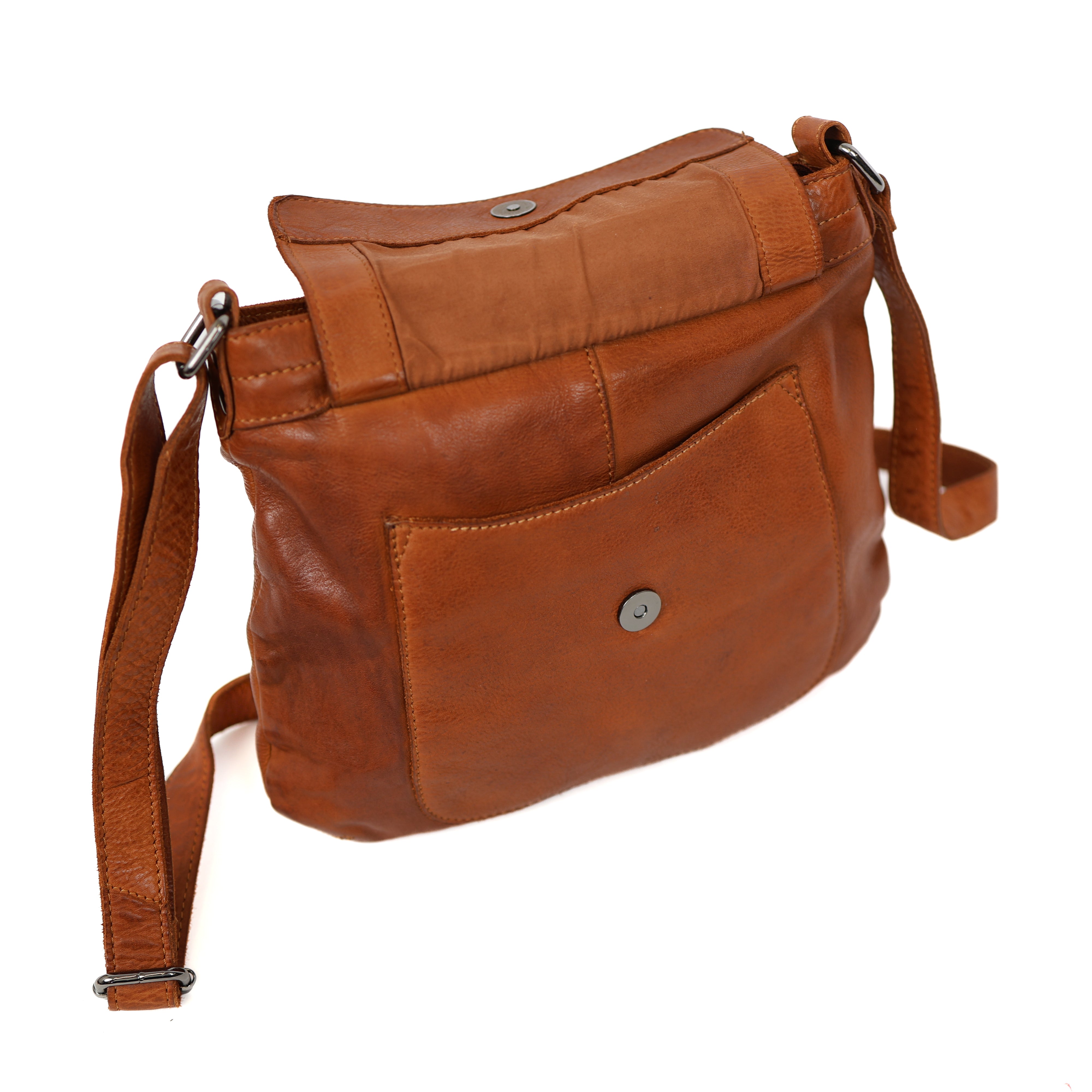 Schoudertas met voorvak 'Merle' cognac Cognac