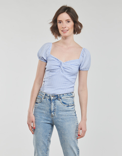 Guess - SS LAZIZE KNOT TOP - Blanc / Bleu
