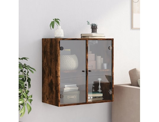 VIDAXL - Armoire de rangement Armoire murale avec portes en verre chêne fumé 68x37x68,5 cm