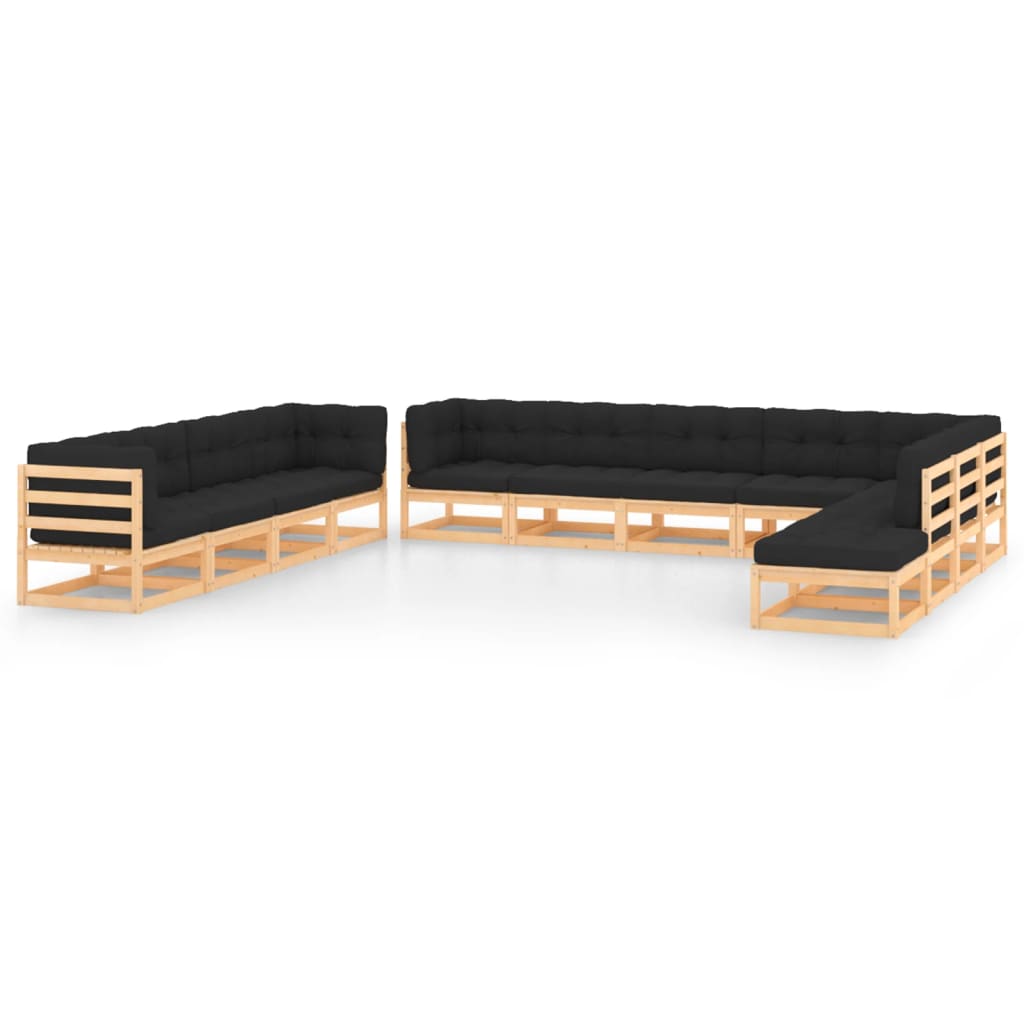Salon de jardin meuble d'extérieur ensemble de mobilier 12 pièces avec coussins anthracite pin massif
