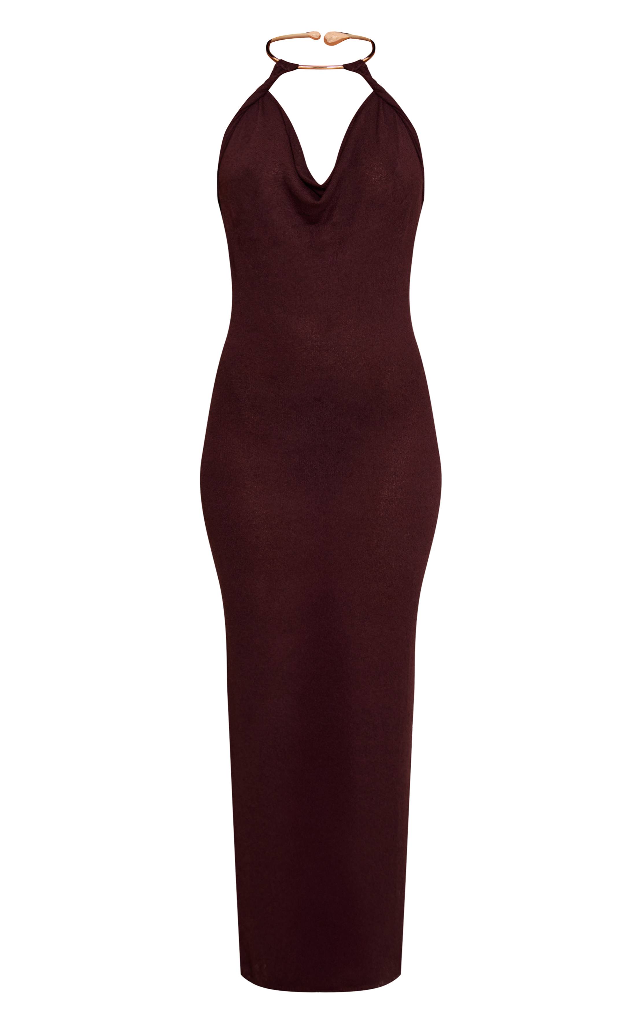 Chocolat Robe Maxi Tricotée Avec Détail Manchettes Dorées Tall