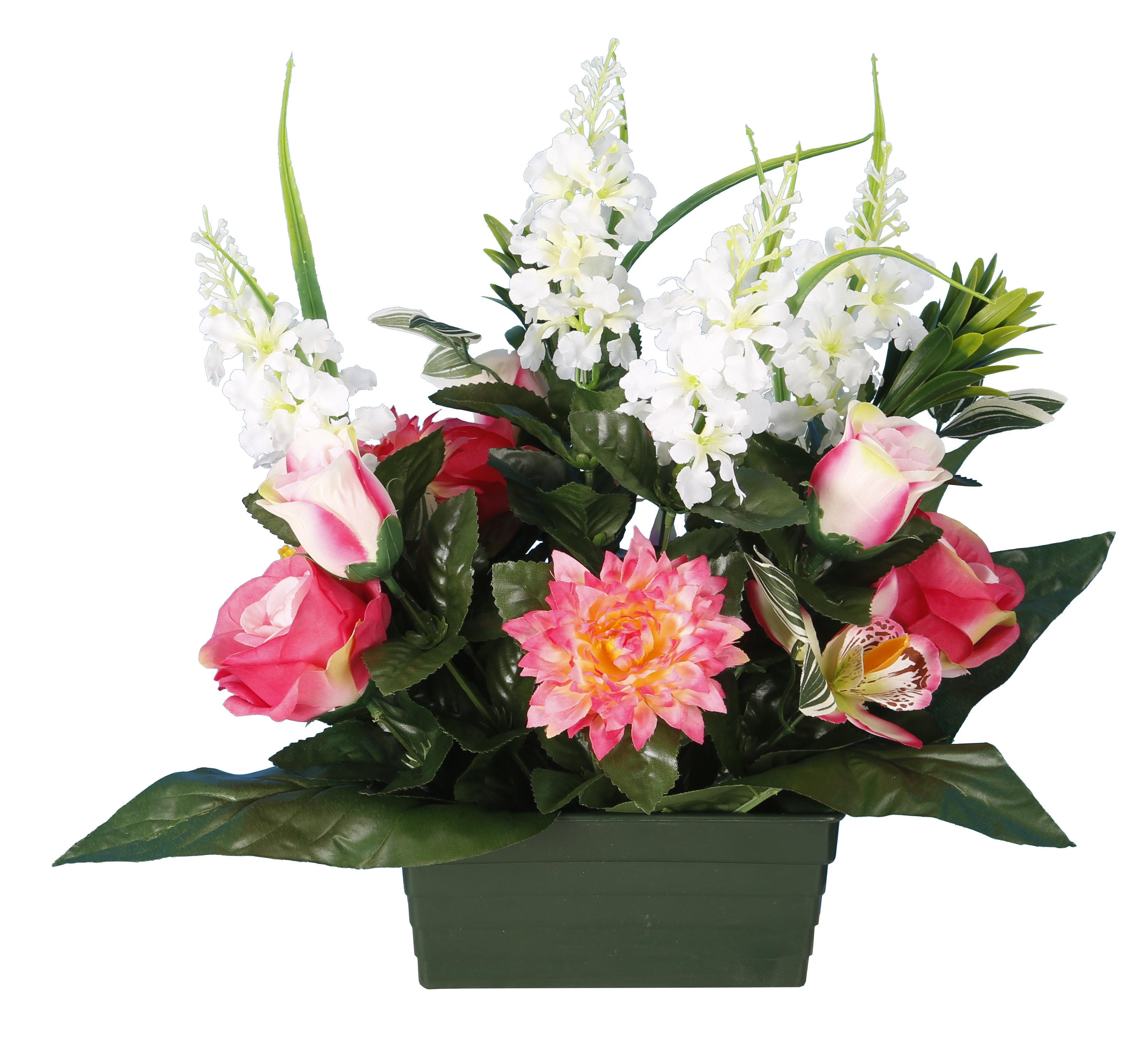 JARDINIERE DELPHINIUMS ROSES GERBERAS