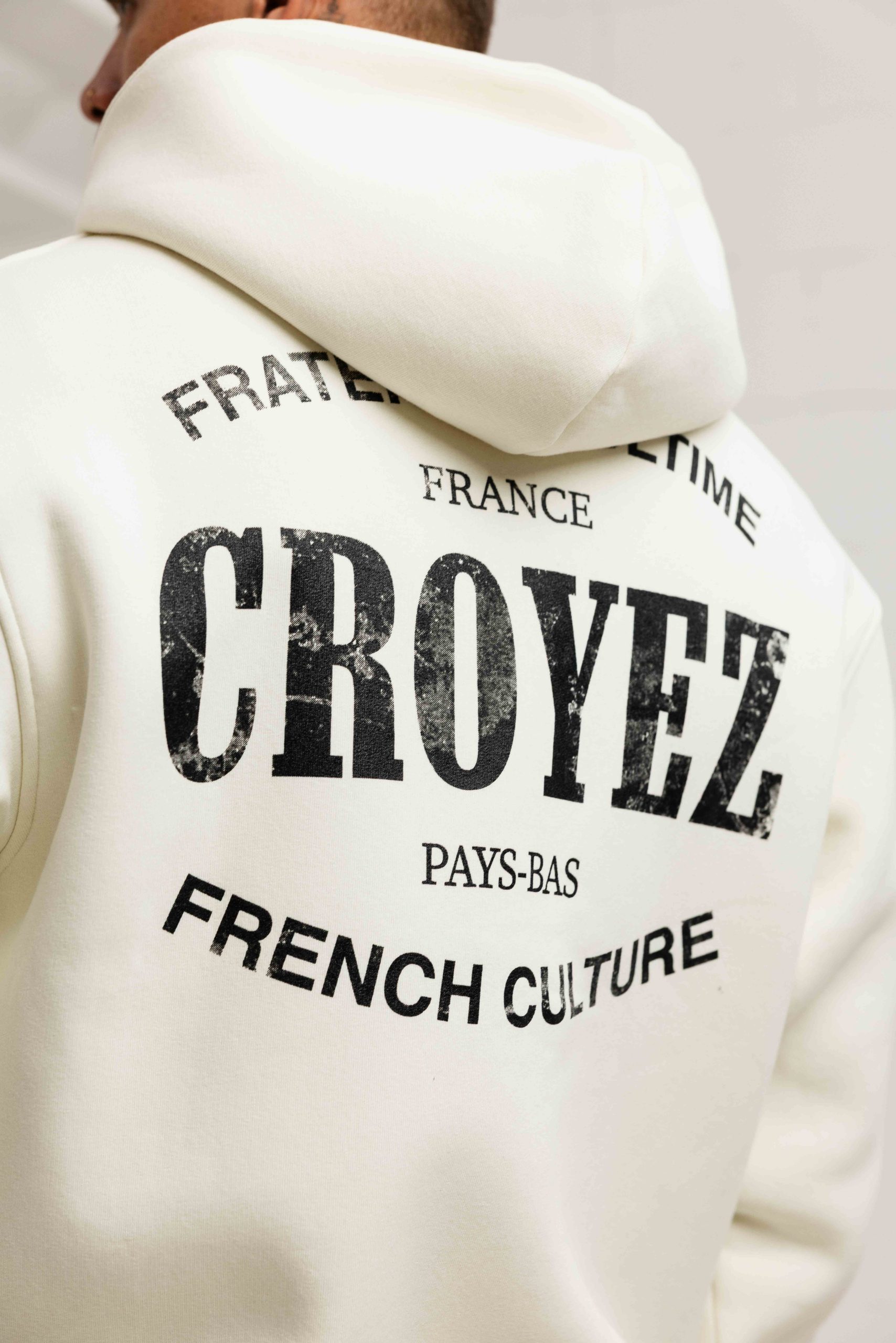 Croyez Damaged Stamp Zip Hoodie Heren Gebroken Wit