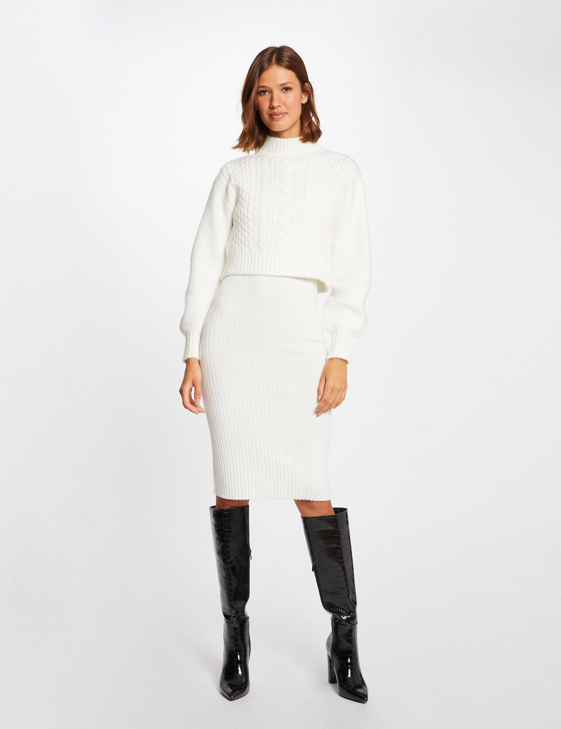 Robe pull ajustée effet 2-en-1 ecru femme - ecru