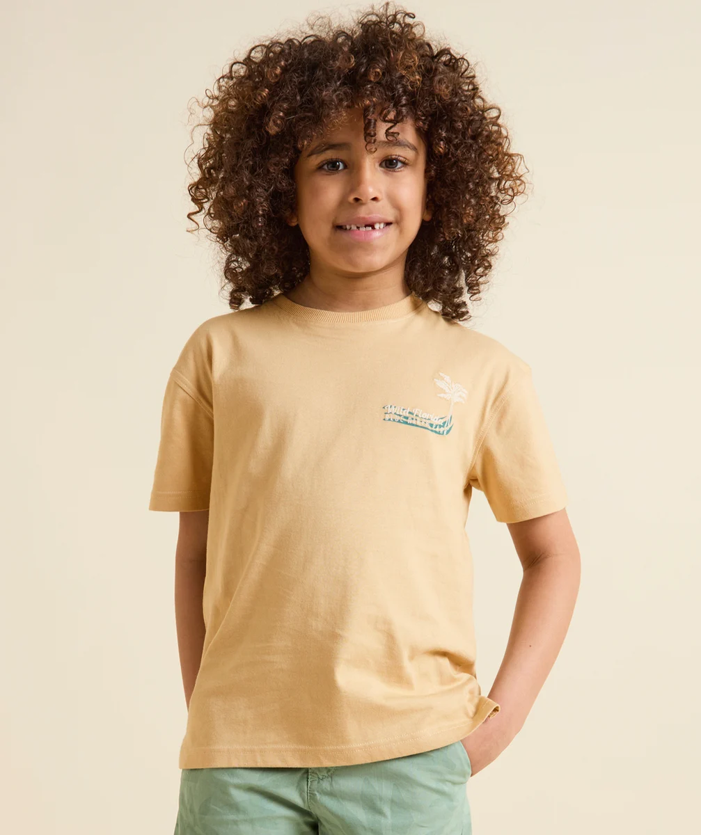 t-shirt bébé garçon en coton bio beige avec palmiers et messages florida