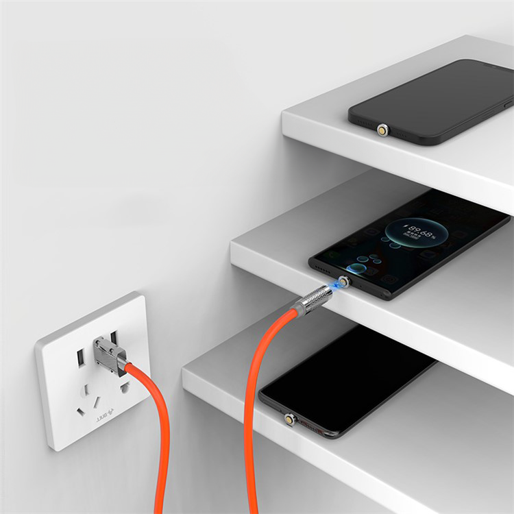 (1m) 100W USB A auf USB C Ladekabel Magnetisches Datenkabel mit LED (Extra Robust Ø6mm) - Orange